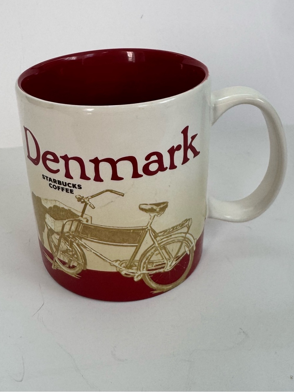 Starbucks Denmark Collector Series 16 oz Coffee Mug Red Bicycle Travel Mug